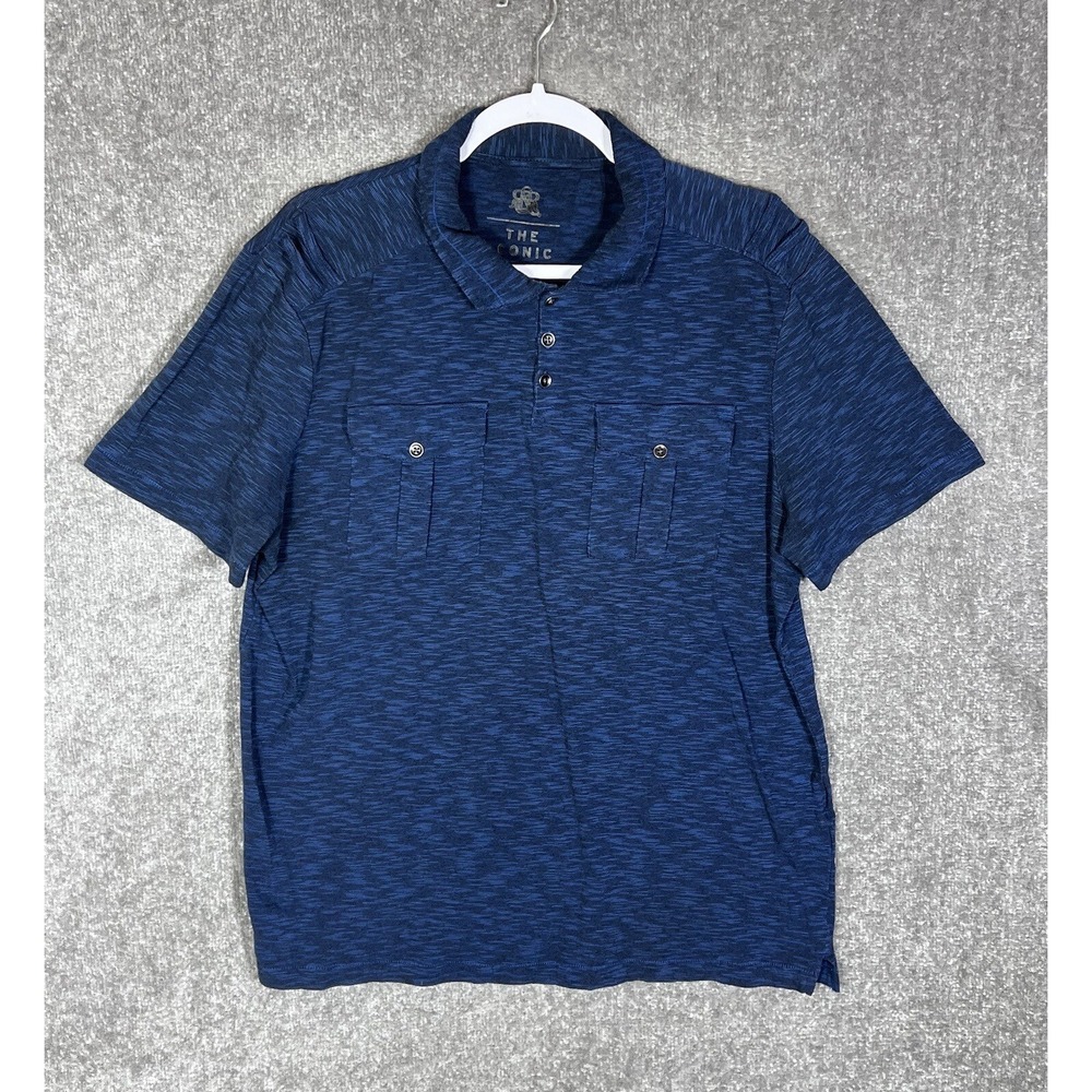 Rock & Republic The Iconic Polo Shirt Men Size Large Blue Space Dye Short Sleeve